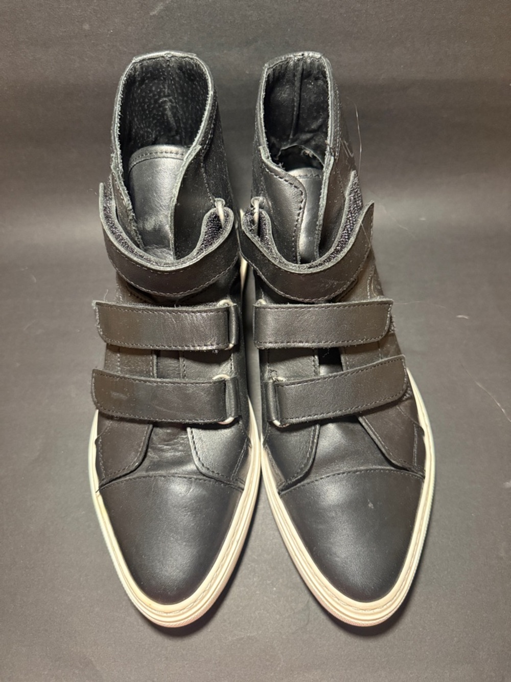 J Slides Black High-Top Velcro Sneakers with Cream Sole